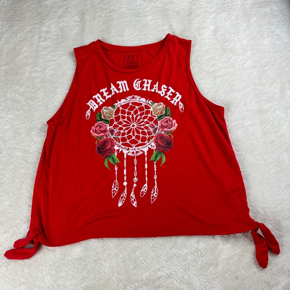 Freeze Tank Top Womens XXL Red Dream‎ Chaser Graphic Side Tie Boho Indie